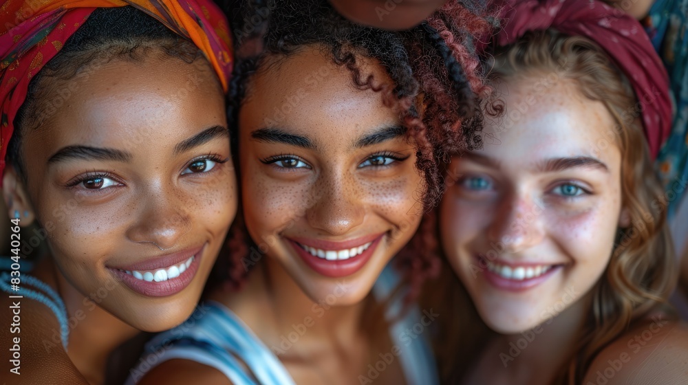 A group of diverse people smiling and looking at the camera, representing community unity in diversity A group of diverse people smiling and looking at the camera, representing community unity in diversity