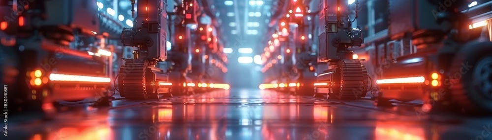 Futuristic data center with advanced technology, bright lights, and servers. High-tech architecture glowing with blue and red lights. Futuristic data center with advanced technology, bright lights, and servers. High-tech architecture glowing with blue and red lights.