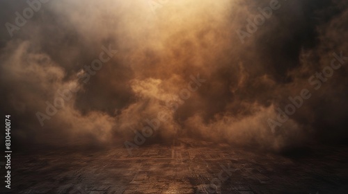 Empty Dark Stage with Brown Mist Fog Smoke - Platform Showcasing Artistic Work Product 