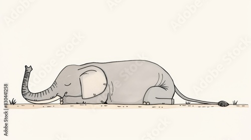 Cute cartoon elephant lying on the ground, relaxing.