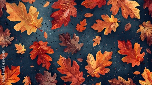 Colorful autumn leaves on dark blue background. Seamless texture. photo