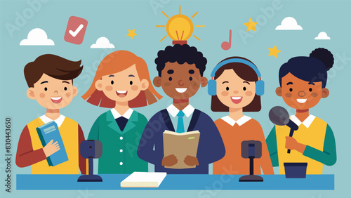 Each morning the student broadcasters bring a sense of unity and togetherness to the school as they inform entertain and inspire.. Vector illustration