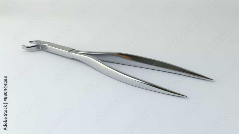 Highly detailed close-up of precision tweezers with pointed tips on a white background. Highly detailed close-up of precision tweezers with pointed tips on a white background.