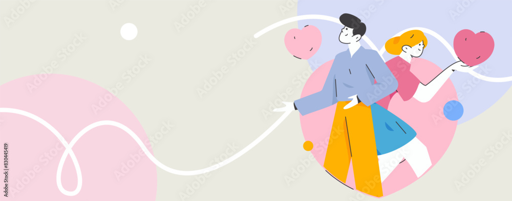 Fototapeta premium Happy Valentine's Day flat character vector concept business hand drawn illustration 