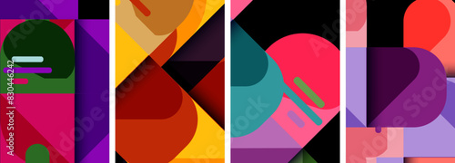 Geometric colorful poster backgrounds with squares and circles