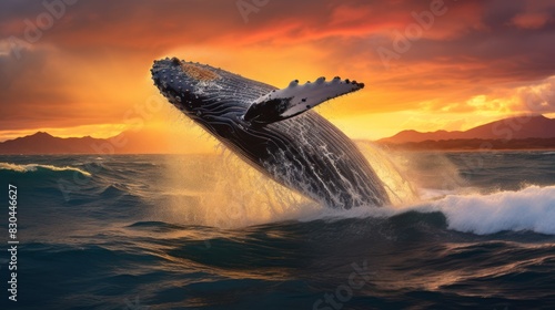  humpback whale breaching the surface of the ocean, 