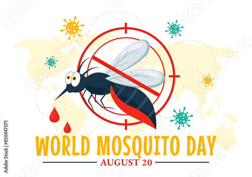 World Mosquito Day Vector Illustration on August 20th featuring a Midge that Can Cause Dengue Fever and Malaria in a Flat Style Cartoon Background