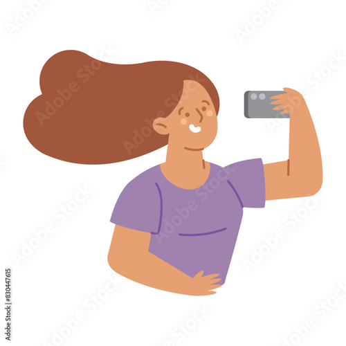 woman takes selfie with phone