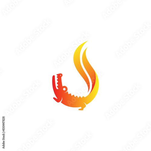 crocodile logo with a combination of fire, danger icon
