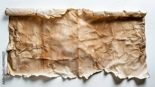 Ancient parchment on a white backdrop in isolation photo