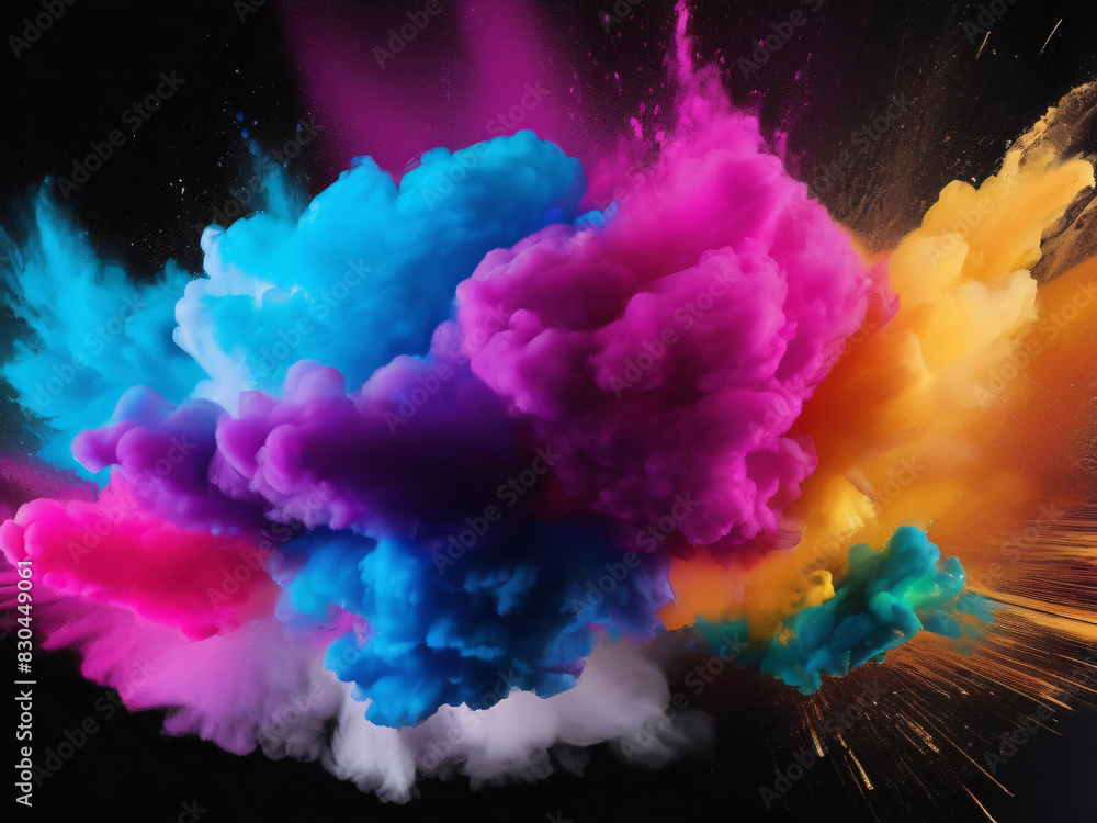 Obraz premium A colorful powder explosion on a black background with colorful explosion