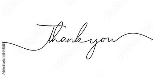 Thank You handwritten inscription. One line drawing phrase hand writing calligraphy card lettering.