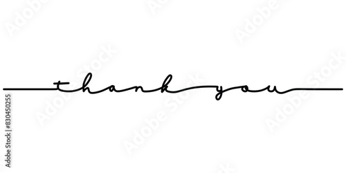 Thank You handwritten inscription. One line drawing phrase hand writing calligraphy card lettering.