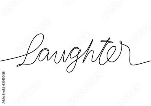 Laughter handwritten inscription. One line drawing phrase hand writing calligraphy card lettering.