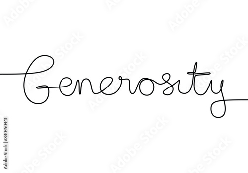 Generosity handwritten inscription. One line drawing phrase hand writing calligraphy card lettering.