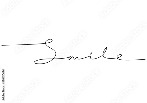 Smile handwritten inscription. One line drawing phrase hand writing calligraphy card lettering.