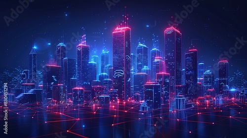 Wallpaper Mural Low Poly Smart City: Wi-Fi Network with Building Automation Features Torontodigital.ca