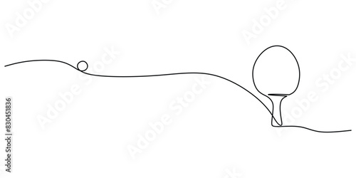 Ping pong racket one line art. Continuous line drawing of table tennis. Sport vector illustration.