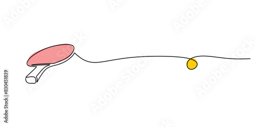 Ping pong racket one line art. Continuous line drawing of table tennis. Sport vector illustration.