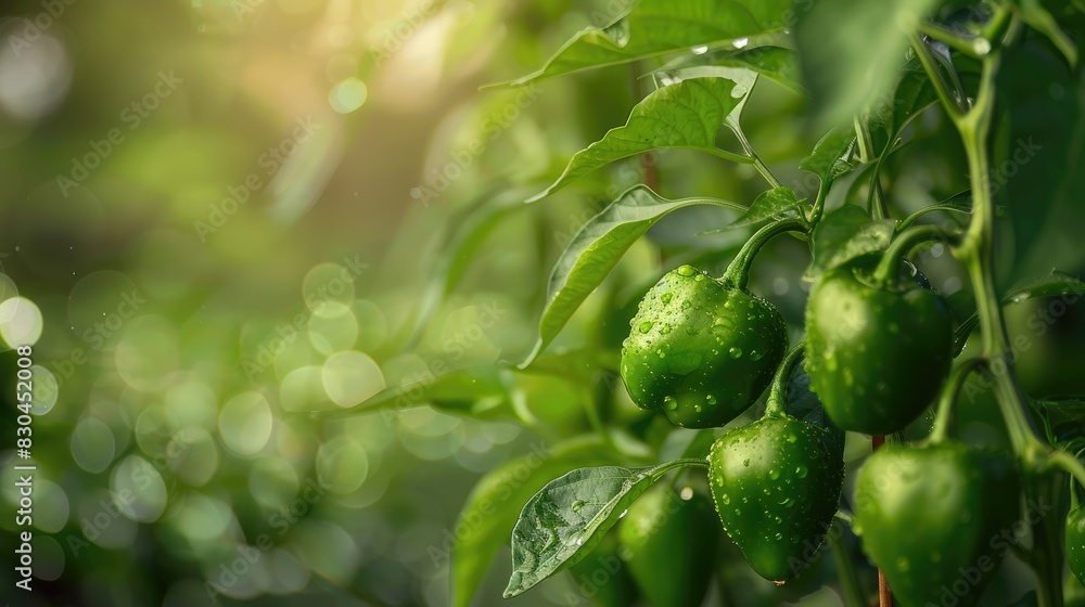 Obraz premium Pepper plant bearing green peppers