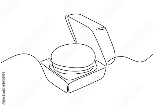 Single line drawing of cheeseburger in box. Fast food hamburger made of one continuous line.