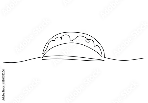 One continuous single line of taco hand drawn isolated on white background. Mexican food tacos.