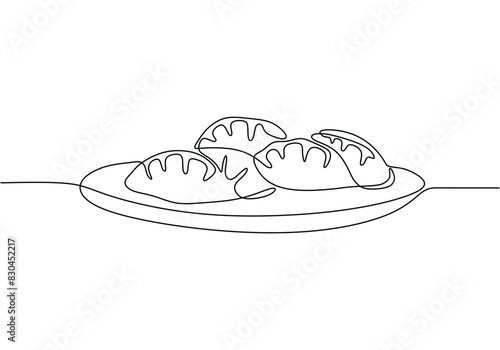 One continuous single line of mochi hand drawn isolated on white background. Japanese food mochi .