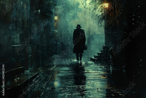 Aesthetic representation of loneliness in the rain, rendered in vintage art style, conveying a deep sense of melancholy.