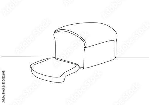 Sliced wheat bread one line continuous drawing. Bakery pastry products continuous illustration.