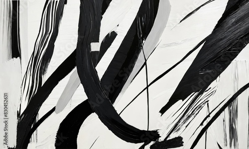 Modern grunge black and white artwork, abstract paint strokes with stripes, lines and irregular shapes. Contemporary painting. Modern poster for wall