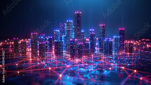 Networked Smart City  Wi-Fi and Building Automation in Low Poly Wireframe