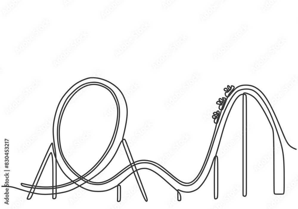 Roller coaster drawn in one continuous single line style isolated on a white background. Roller coaster drawn in one continuous single line style isolated on a white background.