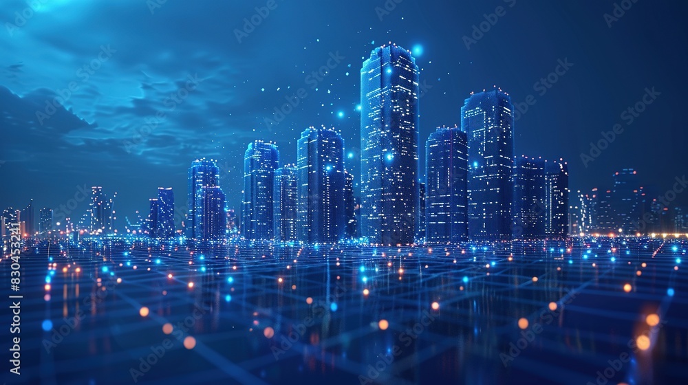 Networked Smart City: Wi-Fi and Building Automation in Low Poly Wireframe