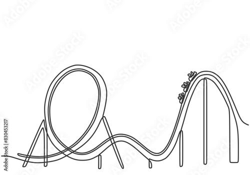 Roller coaster drawn in one continuous single line style isolated on a white background.