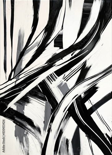 Modern grunge black and white artwork, abstract paint strokes with stripes, lines and irregular shapes. Contemporary painting. Modern poster for wall decoration