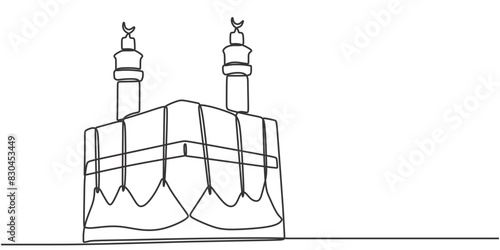 Kaaba in one continuous single line art drawing style. Islamic building concept vector illustration.