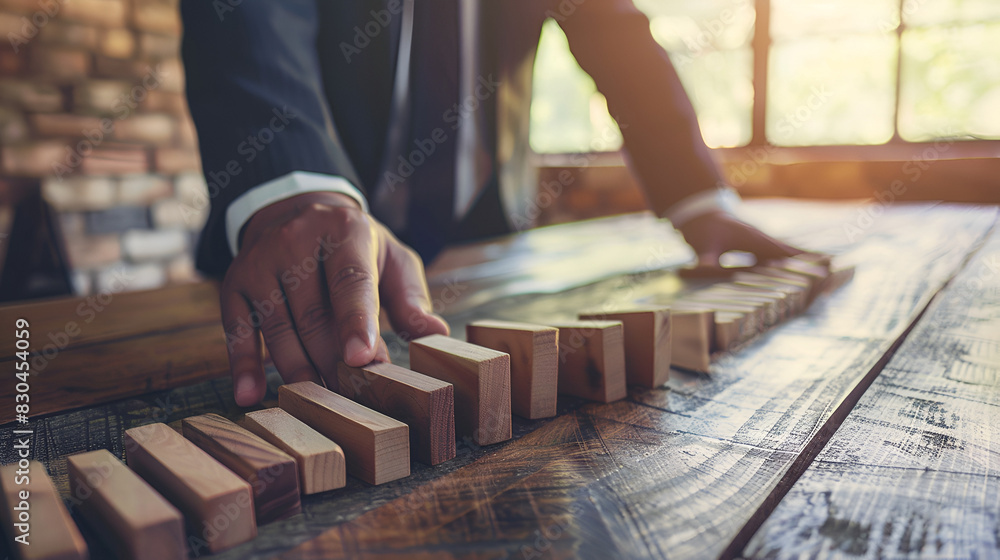 The businessman stops the domino falling Risk management, generative AI The businessman stops the domino falling Risk management, generative AI
