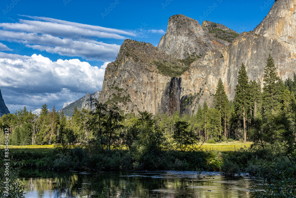 Horsetail Falls is a seasonal waterfall in Yosemite Valley . Pictured is a evening view after a record dry summer in August 2022, with the Merced river in the foreground. Horsetail Falls is a seasonal waterfall in Yosemite Valley . Pictured is a evening view after a record dry summer in August 2022, with the Merced river in the foreground.