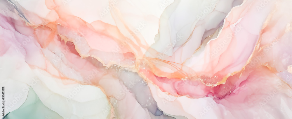 Naklejka premium Horizontal alcohol ink art in pink tones on a white background