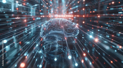 Futuristic Digital Brain Synapse Connections and Neural Network Visualization in Glowing Technological Environment photo