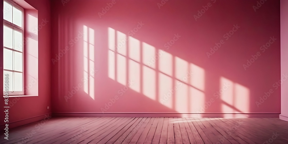 Fototapeta premium Original Background Image Featuring an Empty Space in Pink Tones, with a Play of Light and Shadow Casting Intriguing Patterns on the Wall and Floor. Perfect for Design or Creative Work.