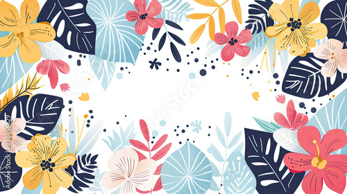 Colorful Floral Border with Leaves and Flowers generated with AI