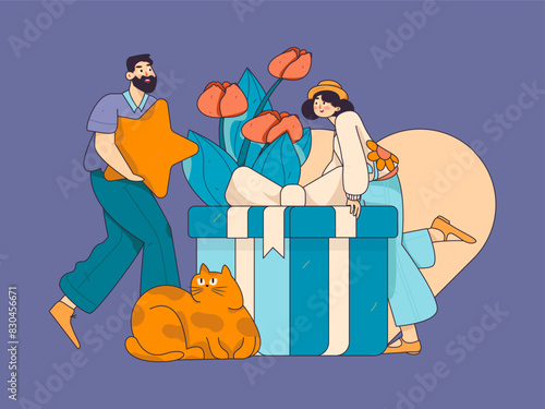 Happy Valentine's Day flat character vector concept business hand drawn illustration
