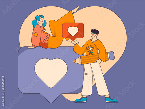 Happy Valentine's Day flat character vector concept business hand drawn illustration
