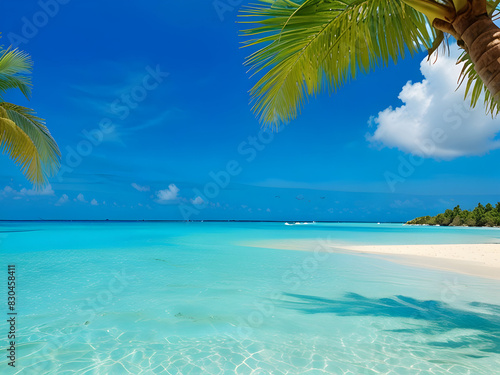 Resting in the sea with palm trees  paradise scenery