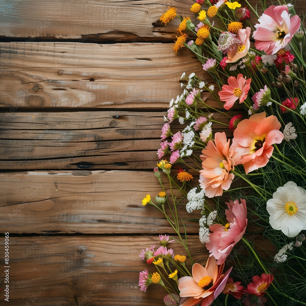 Pink Flowers on Wooden Surface