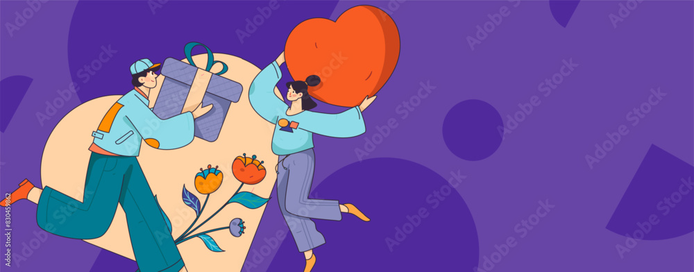 Naklejka premium Happy Valentine's Day flat character vector concept business hand drawn illustration 