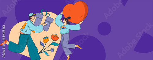 Happy Valentine's Day flat character vector concept business hand drawn illustration
