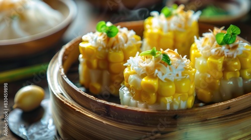 Steamed Sweet Corn Coconut Layer Cake a Traditional Southeast Asian Snack