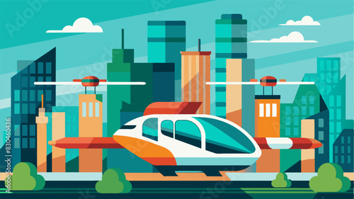 As part of the urban renewal project the city has implemented a groundbreaking air taxi system utilizing tingedge technology to provide seamless and ecofriendly transport.. Vector illustration